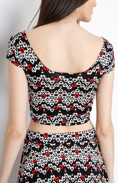 Black Heart Print Crop Top