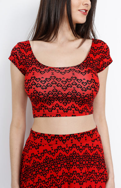 Red Heart Print Crop Top