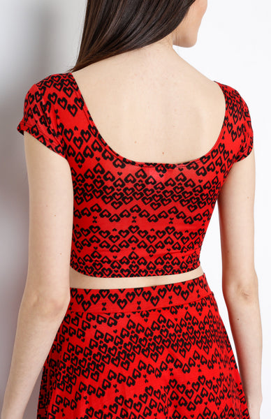 Red Heart Print Crop Top