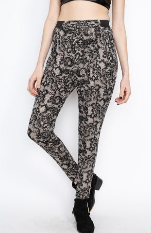 Taupe Lace Print Pants