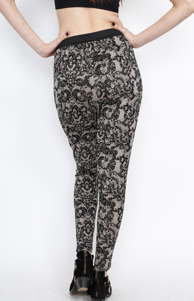 Taupe Lace Print Pants