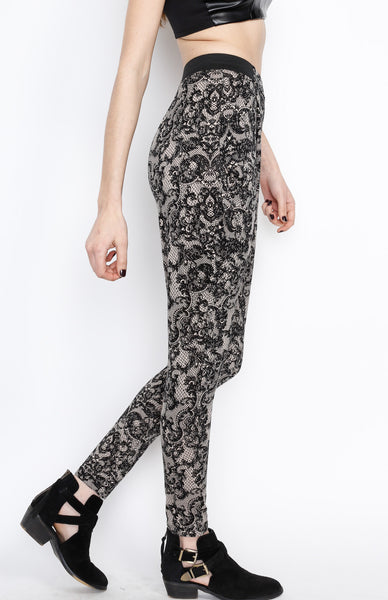 Taupe Lace Print Pants