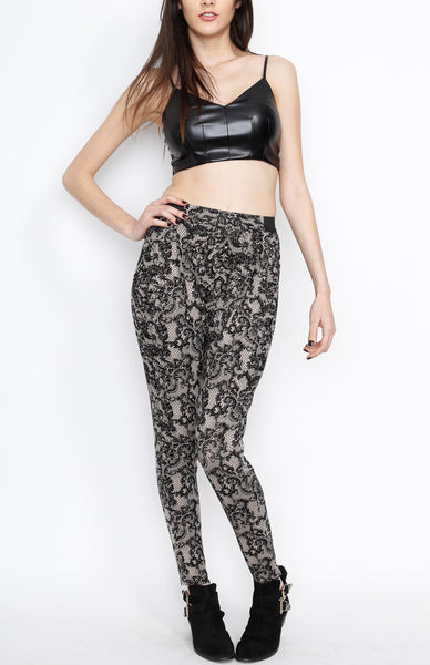 Taupe Lace Print Pants