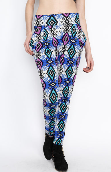 Blue Tribal Inspired Pants with Front Pockets