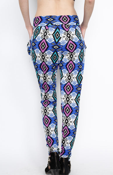 Blue Tribal Inspired Pants with Front Pockets