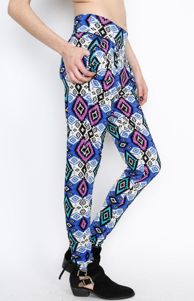 Blue Tribal Inspired Pants with Front Pockets