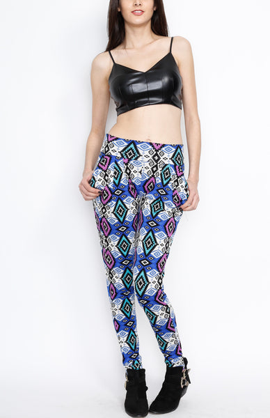 Blue Tribal Inspired Pants with Front Pockets