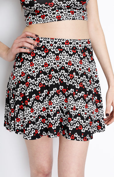 Black Skater Skirt with Heart Print Detail