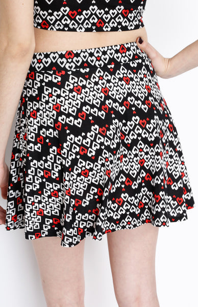 Black Skater Skirt with Heart Print Detail