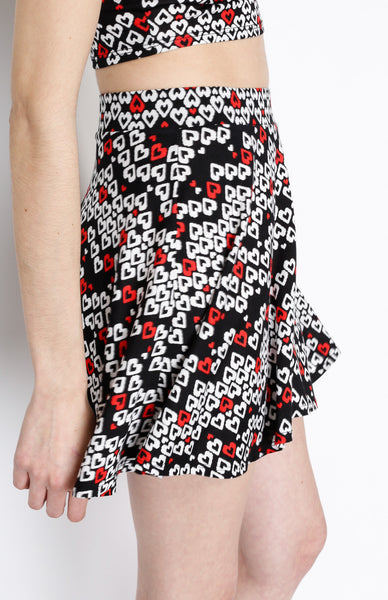 Black Skater Skirt with Heart Print Detail