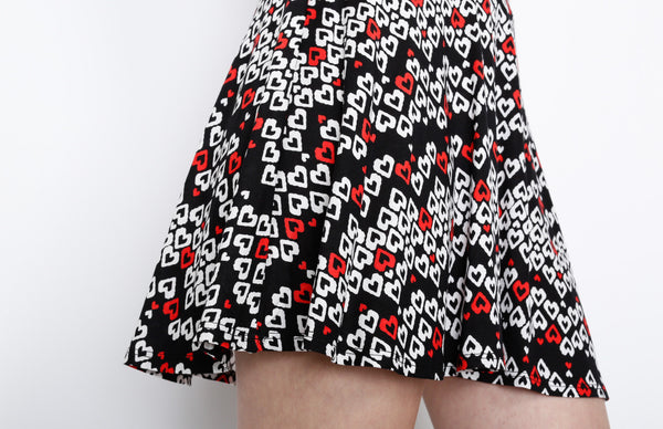 Black Skater Skirt with Heart Print Detail