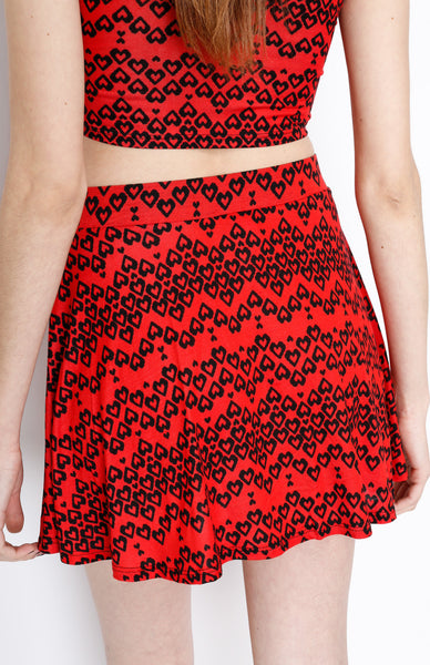 Red Skater Skirt with Heart Print Detail