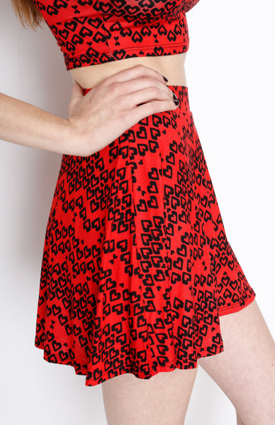 Red Skater Skirt with Heart Print Detail