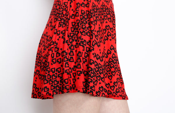 Red Skater Skirt with Heart Print Detail