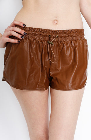 Brown PU Mini Shorts