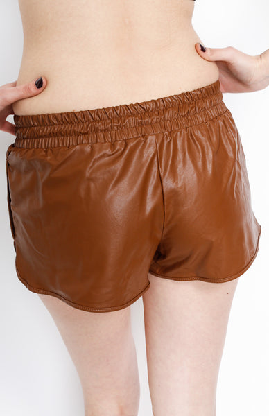 Brown PU Mini Shorts