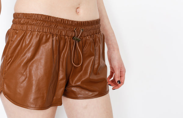 Brown PU Mini Shorts