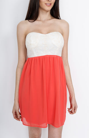 Coral Hearthshape Dress with Crochet Detail
