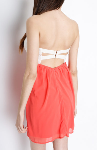 Coral Hearthshape Dress with Crochet Detail