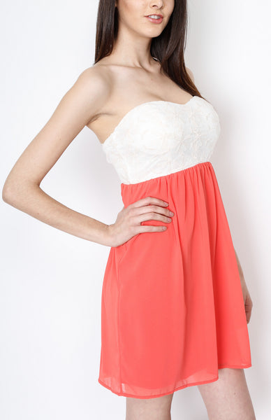 Coral Hearthshape Dress with Crochet Detail