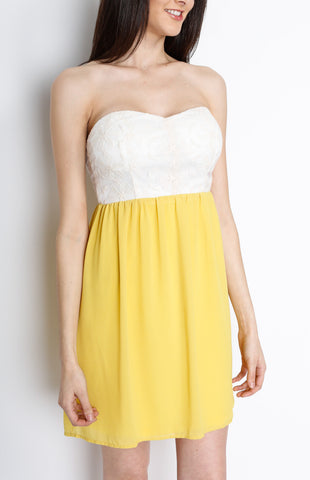 Yellow Hearthshape Dress with Crochet Detail