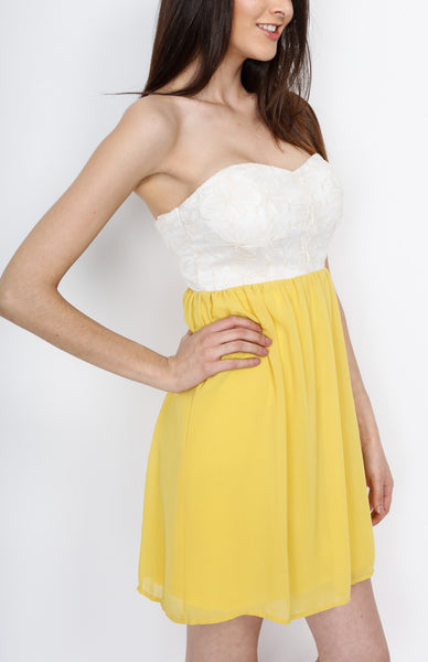 Yellow Hearthshape Dress with Crochet Detail