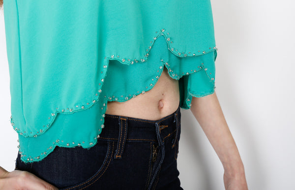 Green Layered With Scallop Emblishment Details