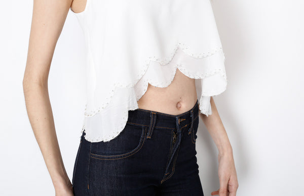 White Layered With Scallop Emblishment Details