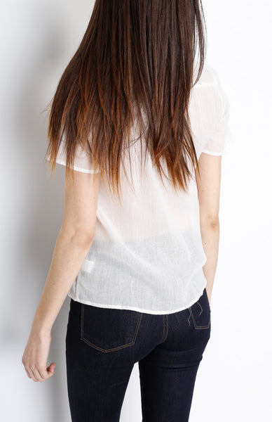 White Woven Top with Neck Detail