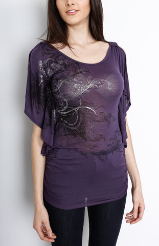 Violet Embroidery with Pleated Details