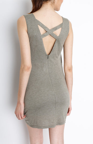 Olive Sleeveless Dress with Crossback Detail