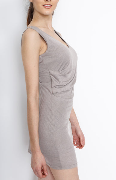 Taupe Sleeveless Dress with Crossback Detail