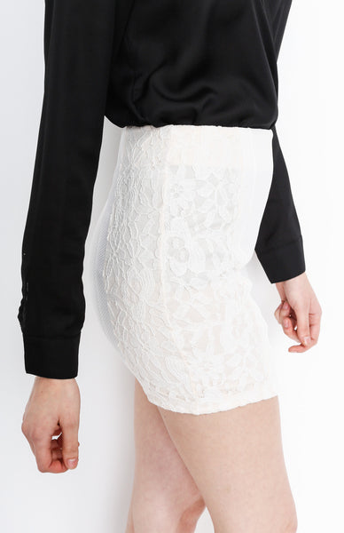 White Mesh Skirt with Floral Detail