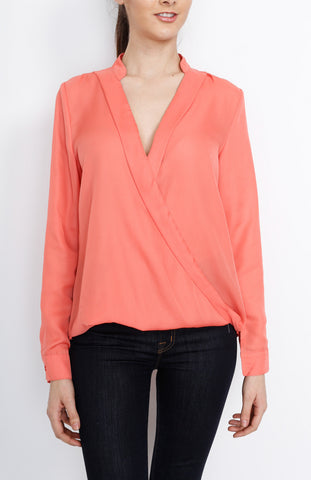 Coral Long Sleeve Faux Wrap Top