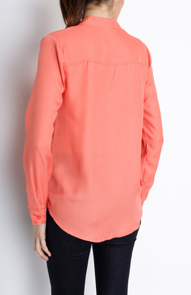 Coral Long Sleeve Faux Wrap Top