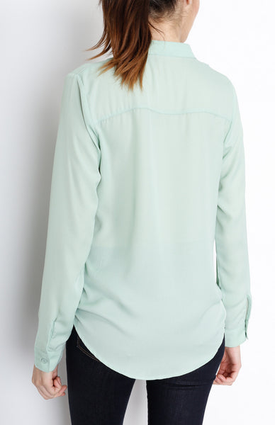 Dusty Mint Long Sleeve Faux Wrap Top