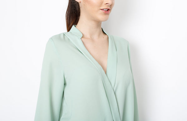 Dusty Mint Long Sleeve Faux Wrap Top