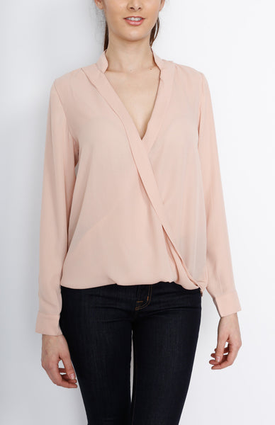 Taupe Long Sleeve Faux Wrap Top