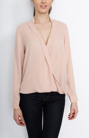 Taupe Long Sleeve Faux Wrap Top