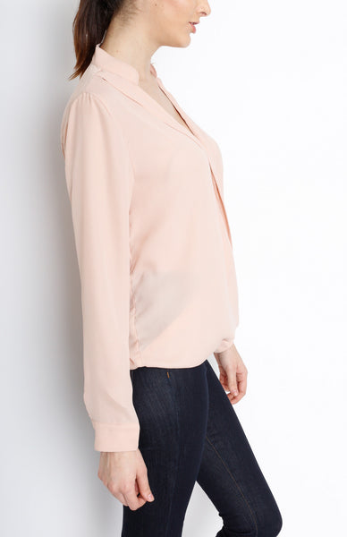 Taupe Long Sleeve Faux Wrap Top