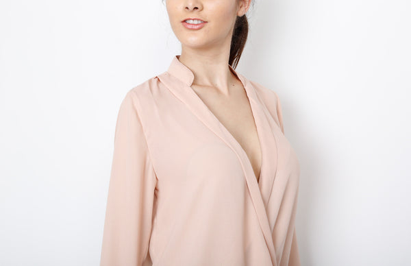 Taupe Long Sleeve Faux Wrap Top