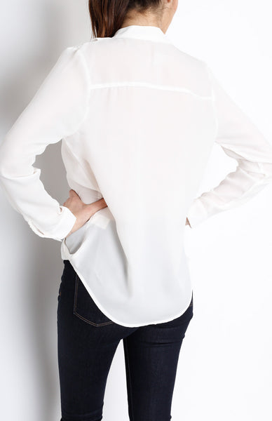 White Long Sleeve Faux Wrap Top