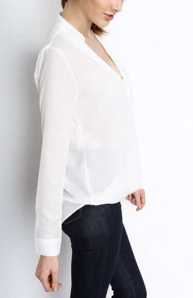 White Long Sleeve Faux Wrap Top