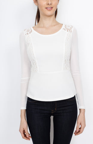 White Mesh Long Sleeve with Floral Detail