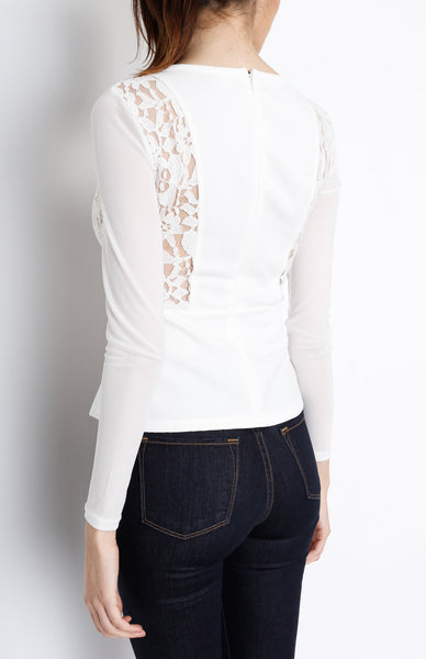 White Mesh Long Sleeve with Floral Detail