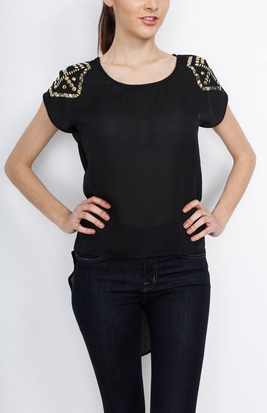 Black Hi Low Sleeveless Top with Studded Detail