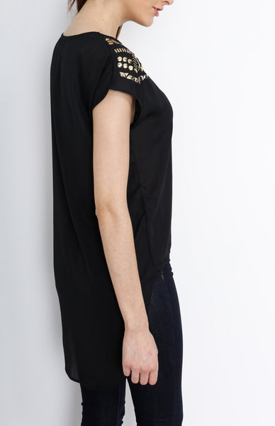 Black Hi Low Sleeveless Top with Studded Detail