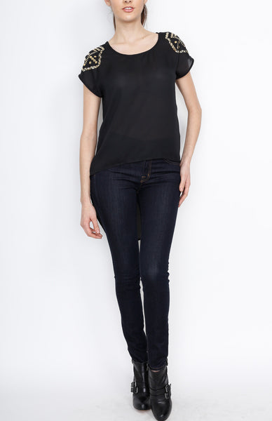 Black Hi Low Sleeveless Top with Studded Detail