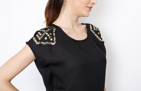 Black Hi Low Sleeveless Top with Studded Detail