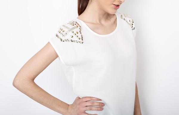 Ivory Hi Low Sleeveless Top with Studded Detail